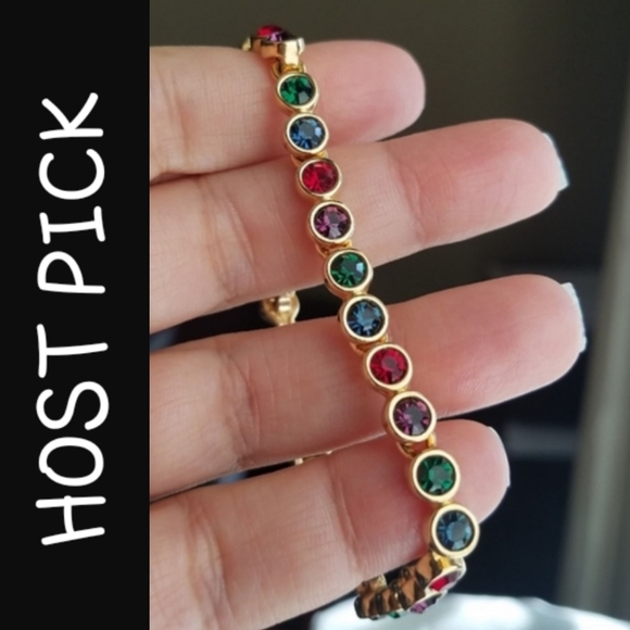 AUTHENTIC Swarovski 24k Gold Plated Multicolor Tennis Bracelet - Picture 1 of 17
